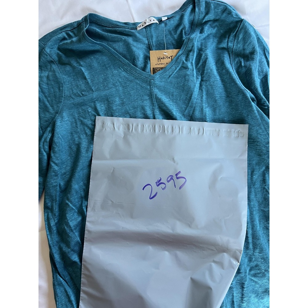 Habitat Shirt Womens Large Teal Linen V Neck 3/4 Sleeve Tunic Top Style 293436 - Picture 11 of 11
